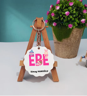 Ebe Tasarımlı Kişiye Özel Hediye Ebe Ahşap Anahtarlık
