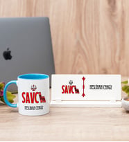 Savcı Mavi Kupa Bardak Ve Masa İsimliği Hediye Seti