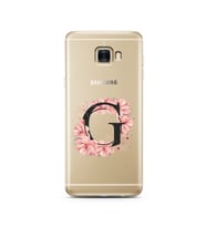 Pembe Çiçekli Harf Tasarım Süper Şeffaf Silikon Telefon Kılıfı Samsung C7   G-Ha