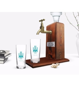 BK Gift Kişiye Özel Renkli Baskılı Edirne Tasarımlı Turistik İkili Rakı Bardağı ve Ahşap Rakı Standı Hediye Seti-1 (Beyaz)