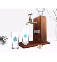 BK Gift Kişiye Özel Renkli Baskılı Edirne Tasarımlı Turistik İkili Rakı Bardağı ve Ahşap Rakı Standı Hediye Seti-1 (Beyaz)