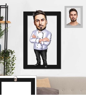 Kişiye Özel Aşçı Karikatürlü 3D Ahşap Tablo 30x47 Bay-4