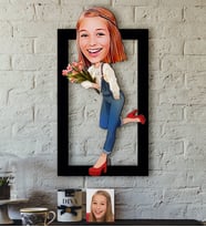 BK Gift Kişiye Özel Bayan Karikatürlü 3D Ahşap Tablo-13