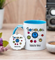 Sosyolog Mavi Kupa Bardak Ve Anahtarlık Set