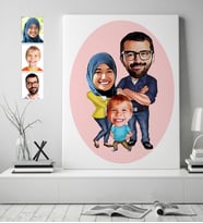 BK Gift Kişiye Özel Aile Karikatürlü Kanvas Tablo (50x70cm.) 1