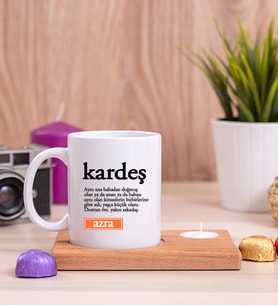 Kardeş Kelime Anlamı Ahşap Altlıklı Mumlu Beyaz Kupa Bardak