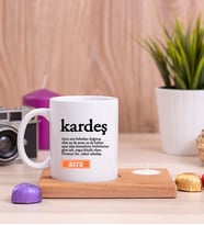 Kardeş Kelime Anlamı Ahşap Altlıklı Mumlu Beyaz Kupa Bardak