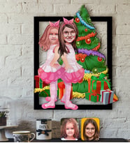 BK Gift Kişiye Özel Yeni Yıl Kız Kardeşler Karikatürlü 3D Ahşap Tablo-1 (Beyaz)