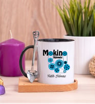 Makine Mühendisi Ahşap Altlıklı Siyah Kupa Bardak
