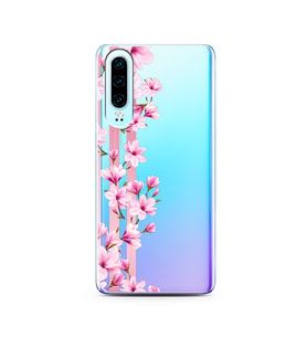 Transparan Çiçek Tasarımlı Süper Şeffaf Silikon Telefon Kılıfı Huawei P30  