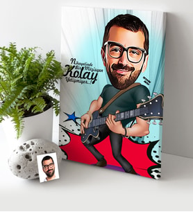 BK Gift Kişiye Özel Bay Gitarist Karikatür Kanvas Tablo 30x50cm 1