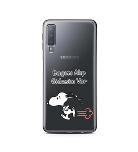 Snoopy Tasarımlı Süper Şeffaf Silikon Telefon Kılıfı Samsung A7 (2018)