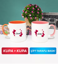 İkili İsme Özel Sevgililer Günü Hediyesi Kupa Bardak Turuncu Pembe