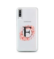 Pembe Çiçekli Harf Tasarım Süper Şeffaf Silikon Telefon Kılıfı Samsung A70 F-Har
