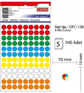 EV-OFİS NOKTA ETİKET 10MM 6 RENK 540 ETİKET
