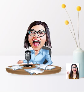 BK Gift Kişiye Özel Bayan Spiker Sunucuı Karikatür Ahşap Biblo  1