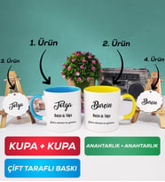 İkili Mavi Sarı Sevgiliye Hediye İsme Özel Sevgililer Günü Hediyesi Kupa Bardak Anahtarlık Hediye Seti