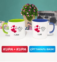 İkili Sevgililer Günü Hediyesi Kupa Bardak Yeşil Lacivert
