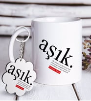BK Gift Kişiye Özel Aşık Anlamı Beyaz Kupa ve Anahtarlık Hediye Seti (Model 1)