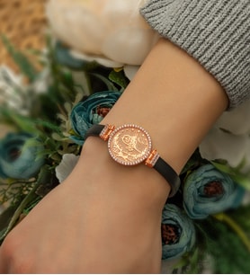 Papatya Silver Deri Kordonlu Zirkon Halka Osmanlı Tuğralı Bileklik Rose Altın Kaplama