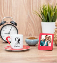 Atatürk Siluetli Kırmızı Kahve Fincanı ve Kırmızı Mini Fotoğraf Çerçevesi