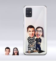 BK Gift Kişiye Özel Sevgililer Karikatürlü Samsung Galaxy A51 İnce Şeffaf Silikon Telefon Kapağı-7 (Beyaz)