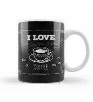 I Love Coffe Siyah Zemin Kupa Bardak Porselen