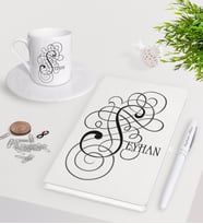 BK Gift Kişiye Özel Kaligrafi Harfli Beyaz Defter Kalem Türk Kahvesi Fincanı Seti-1 (Model 1)