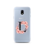 Pembe Çiçekli Harf Tasarım Süper Şeffaf Silikon Telefon Kılıfı Samsung J3 Pro L-
