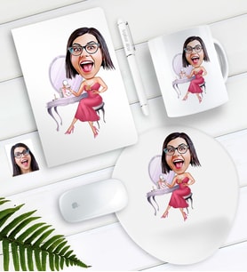 BK Gift Kişiye Özel Bayan Karikatürlü Defter Kalem Kupa Mouse Pad Seti-23 (Model 1)