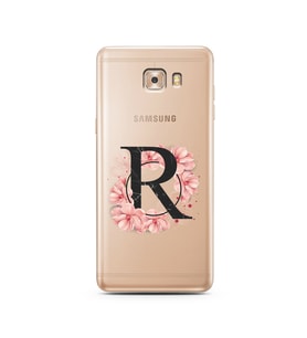 Pembe Çiçekli Harf Tasarım Süper Şeffaf Silikon Telefon Kılıfı Samsung C9  R-Har