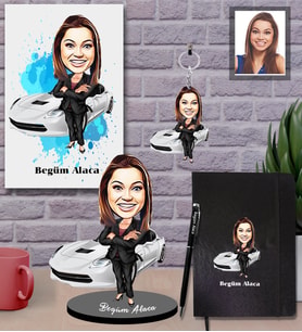 Kişiye Özel İş Kadını Karikatürlü 5 li Hediye Seti Bayan-10