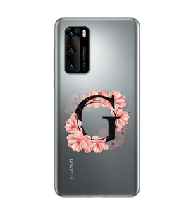 Pembe Çiçekli Harf Tasarım Süper Şeffaf Silikon Telefon Kılıfı Huawei P40 G-Harf