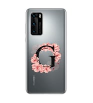 Pembe Çiçekli Harf Tasarım Süper Şeffaf Silikon Telefon Kılıfı Huawei P40 G-Harf