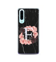 Mermer Çiçekli Harf Tasarım Süper Şeffaf Silikon Telefon Kılıfı Huawei P30  F-Ha