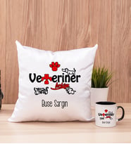 Veteriner Hekim Kare Yastık ve Siyah Kupa Bardak