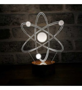Atom Figürlü Dekoratif Hediye Led Masa Lambası 7 Işık Rengi Ahşap Taban