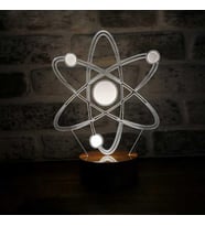 Atom Figürlü Dekoratif Hediye Led Masa Lambası 7 Işık Rengi Ahşap Taban