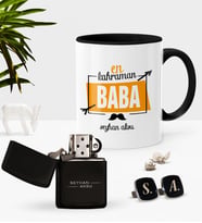 BK Gift Kişiye Özel En Kahraman Baba Siyah Kupa Çakmak Kol Düğmesi Seti (Model 1)
