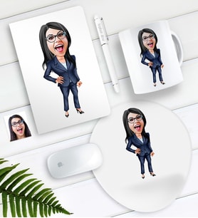 BK Gift Kişiye Özel Bayan Patron Karikatürlü Defter Kalem Kupa Mouse Pad Seti-4 (Model 1)
