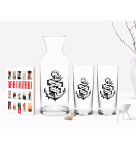 BK Gift Kişiye Özel Renkli Baskılı Kaptan Tasarımlı İkili Rakı Bardağı Karaf ve Cep Kitabı Hediye Seti-6 (Model 1)