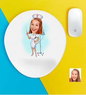 BK Gift Kişiye Özel Hemşire Karikatürlü Bilek Destekli Mouse Pad-2 (Beyaz)