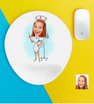 BK Gift Kişiye Özel Hemşire Karikatürlü Bilek Destekli Mouse Pad-2 (Beyaz)