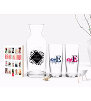 BK Gift Kişiye Özel Renkli Baskılı Harfli İkili Rakı Bardağı Karaf ve Cep Kitabı Hediye Seti-2 (Model 1)