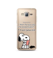 Snoopy Tasarımlı Süper Şeffaf Silikon Telefon Kılıfı Samsung J3 (2016)