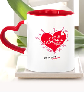 BK Gift Kişiye Özel Anneler Gününüz Kutlu Olsun Kırmızı Kalpli Kupa Bardak  10