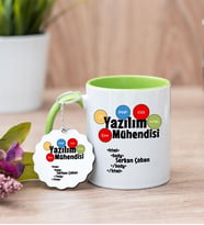 Yazılım Mühendisi Yeşil Kupa Bardak Ve Anahtarlık Set