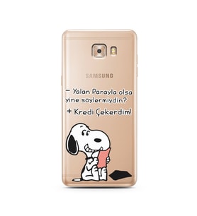 Snoopy Tasarımlı Süper Şeffaf Silikon Telefon Kılıfı Samsung C9 