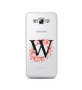 Pembe Çiçekli Harf Tasarım Süper Şeffaf Silikon Telefon Kılıfı Samsung E7 W-Harf
