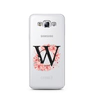 Pembe Çiçekli Harf Tasarım Süper Şeffaf Silikon Telefon Kılıfı Samsung E7 W-Harf